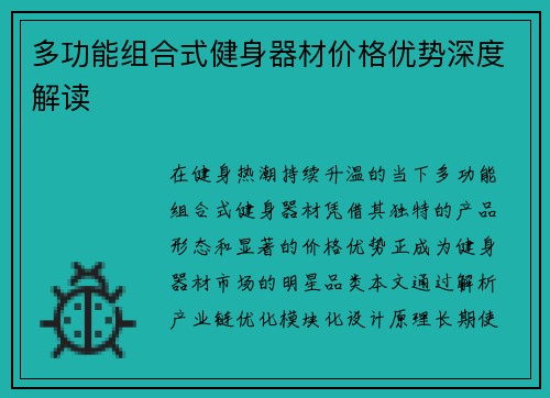 多功能组合式健身器材价格优势深度解读
