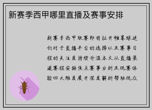 新赛季西甲哪里直播及赛事安排